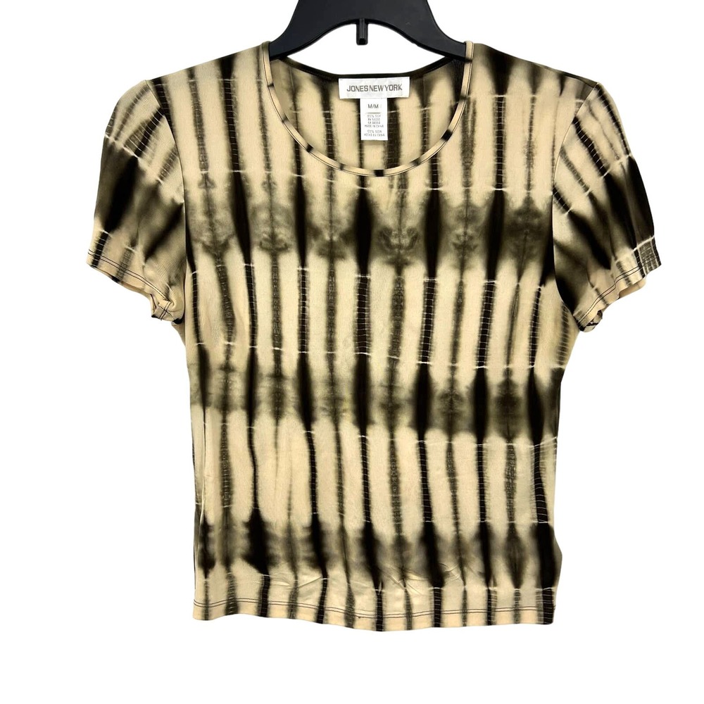 Jones New York Black and Tan Striped Blouse